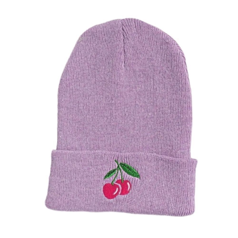 Cherry Embroidered Knit Beanie
